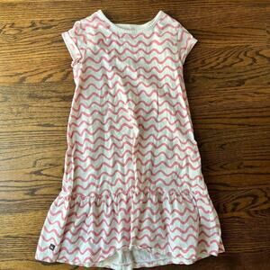 Tea Collection Girl's Short Sleeve Pink and White Squiggle Dress - 8